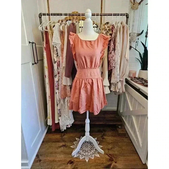 Free People Dresses & Skirts - Free People Women's S Rose Tie-Back Erin Apron Mini Dress with Ruffle Sleeves